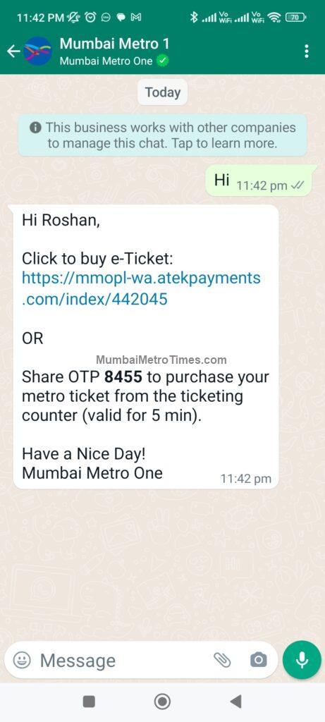 Mumbai Metro Whatsapp Number